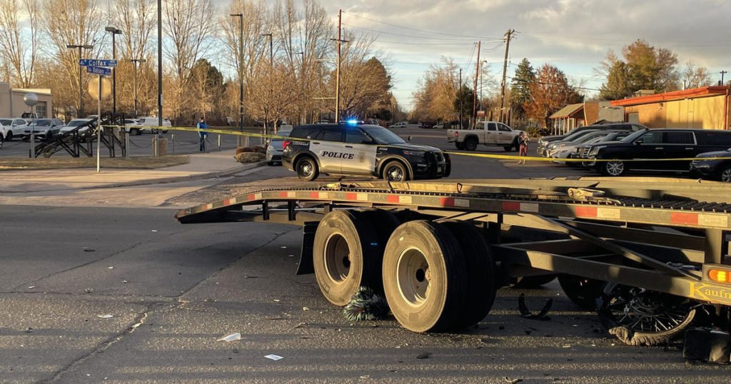 West Colfax Avenue between Allison and Carr Streets closed after crash involving motorcycle and truck in Lakewood - CBS Colardo