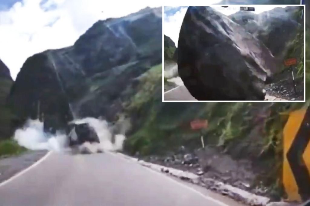 Massive boulders rush down Peruvian mountainside, crush trucks in shocking video - New York Post