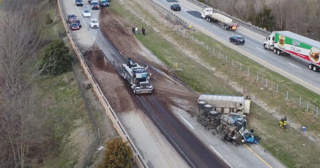 Manure coats I-78 in Pennsylvania after rollover truck crash - CBS Philly