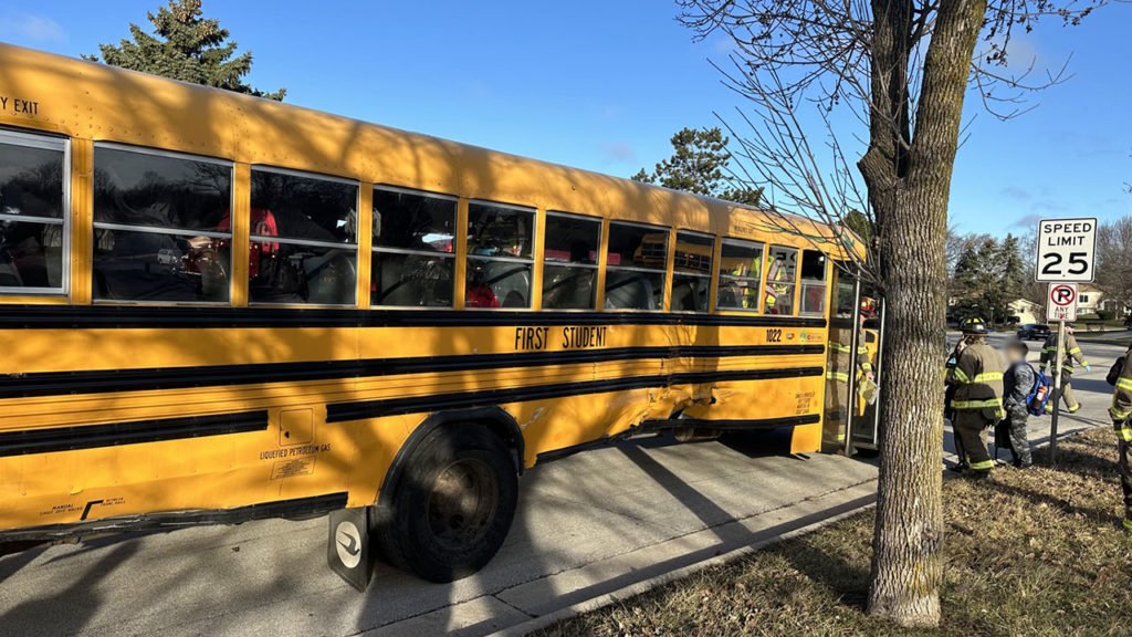 Truck crashes into school bus; 34 kids on bus, 8 with minor injuries - FOX 6 Milwaukee