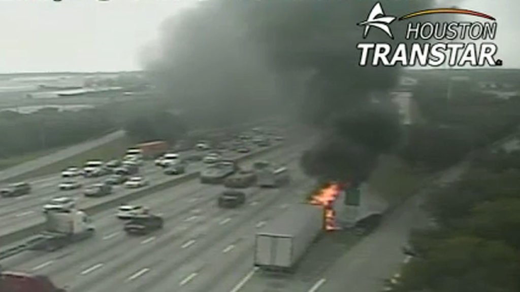 Houston traffic: Heavy truck fire captured on TranStar cameras at the port on East I-610 Loop - KTRK-TV