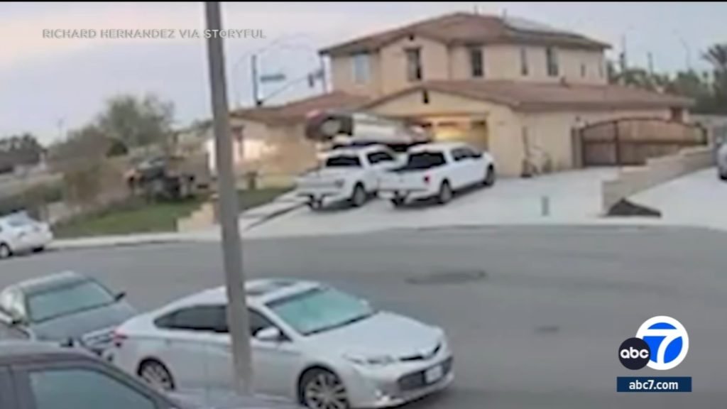 Video shows car go airborne before crashing into garage of Jurupa Valley home - KABC-TV