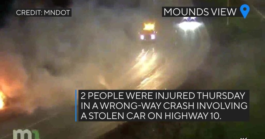 Stolen car involved in fiery, wrong-way crash in Mounds View - CBS News