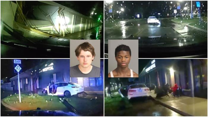 6 arrested after stolen car crashes into multiple garages, Wetland cop car, light pole - WDIV ClickOnDetroit