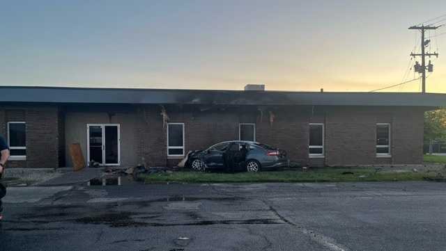 1 hospitalized after car crashes into building and catches fire in Watterson Park, firefighters say - WLKY Louisville