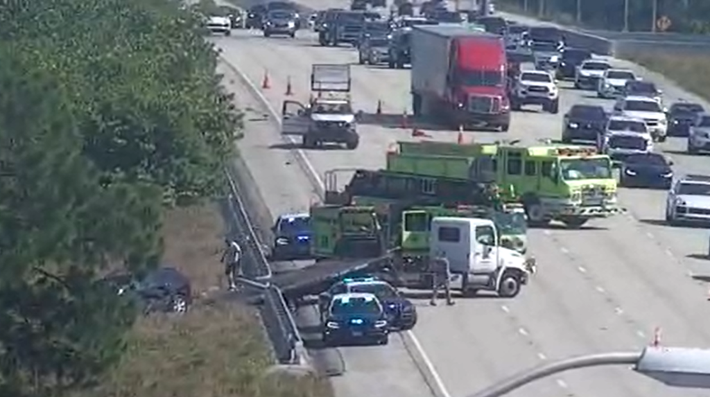 Semi-truck crash on I-95 North on Exit 83 shuts down 3 right lanes - WPBF West Palm Beach