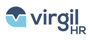 VirgilHR Logo, White background with dark and light blue logo.