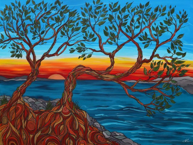 'West Coast Sunset' original acrylic painting by April Lacheur 36x48