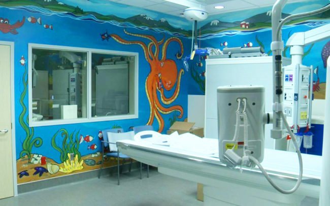 Mural commissioned by the BC Children's Hospital for the CT Scanner room. Mural wraps around the whole room. 2017